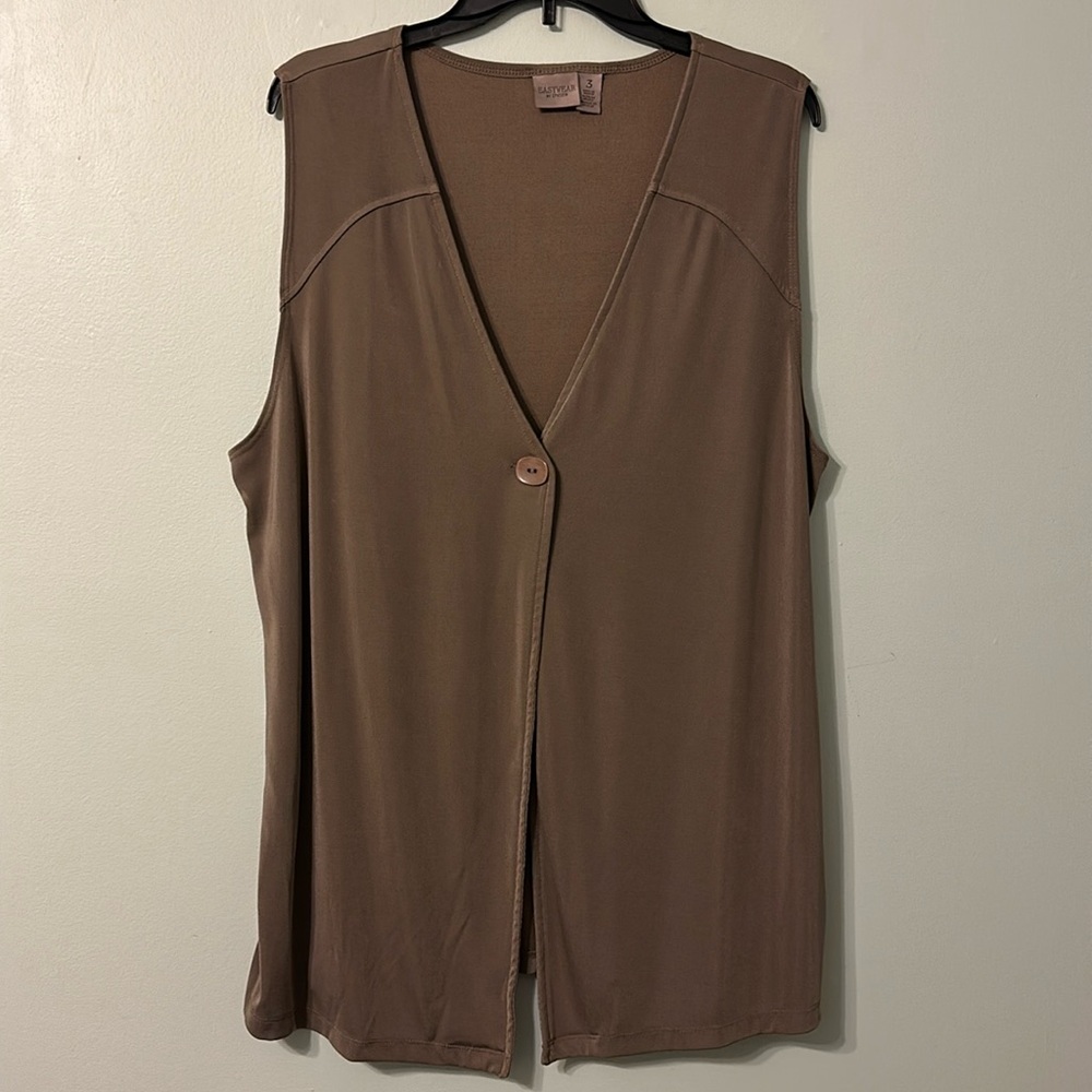 🏷️ Easywear by Chico’s One Button Sleeveless Cardigan Vest Size 3 (Size 16)